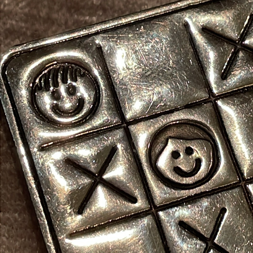 Playful Silver Tic-Tac-Toe Pin Brooch 925 Sterling Silver Collectible